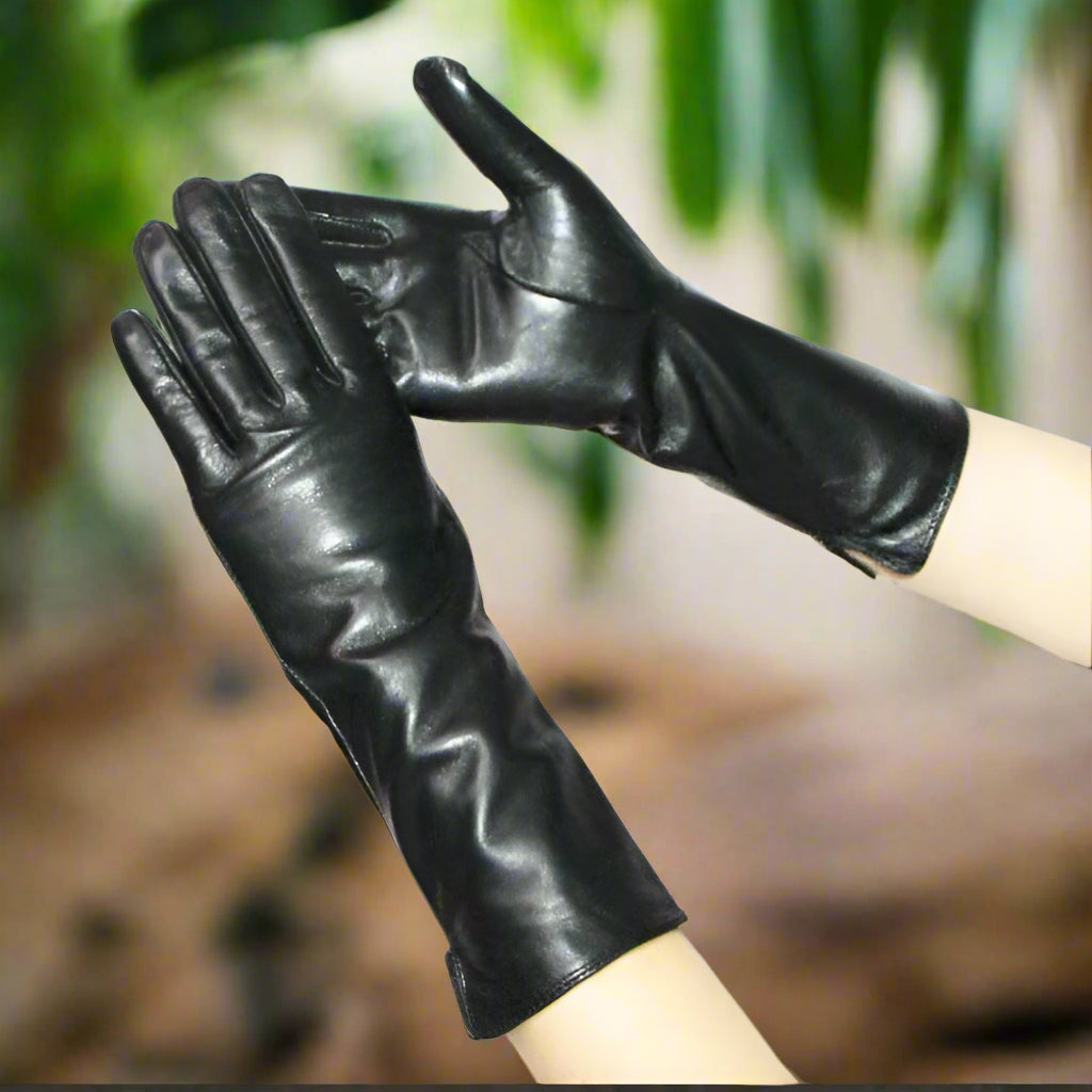 Long Leather Gloves Sheepskin Women Leather Arm Warmers Touchscreen Warm Stylish - Plume & Peak