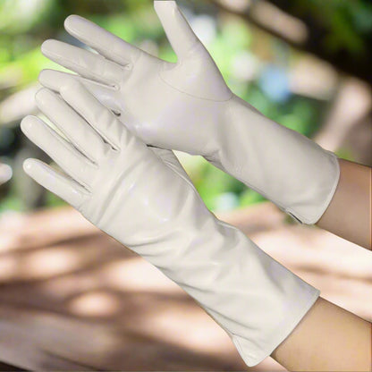 Long Leather Gloves Sheepskin Women Leather Arm Warmers Touchscreen Warm Stylish - Plume & Peak