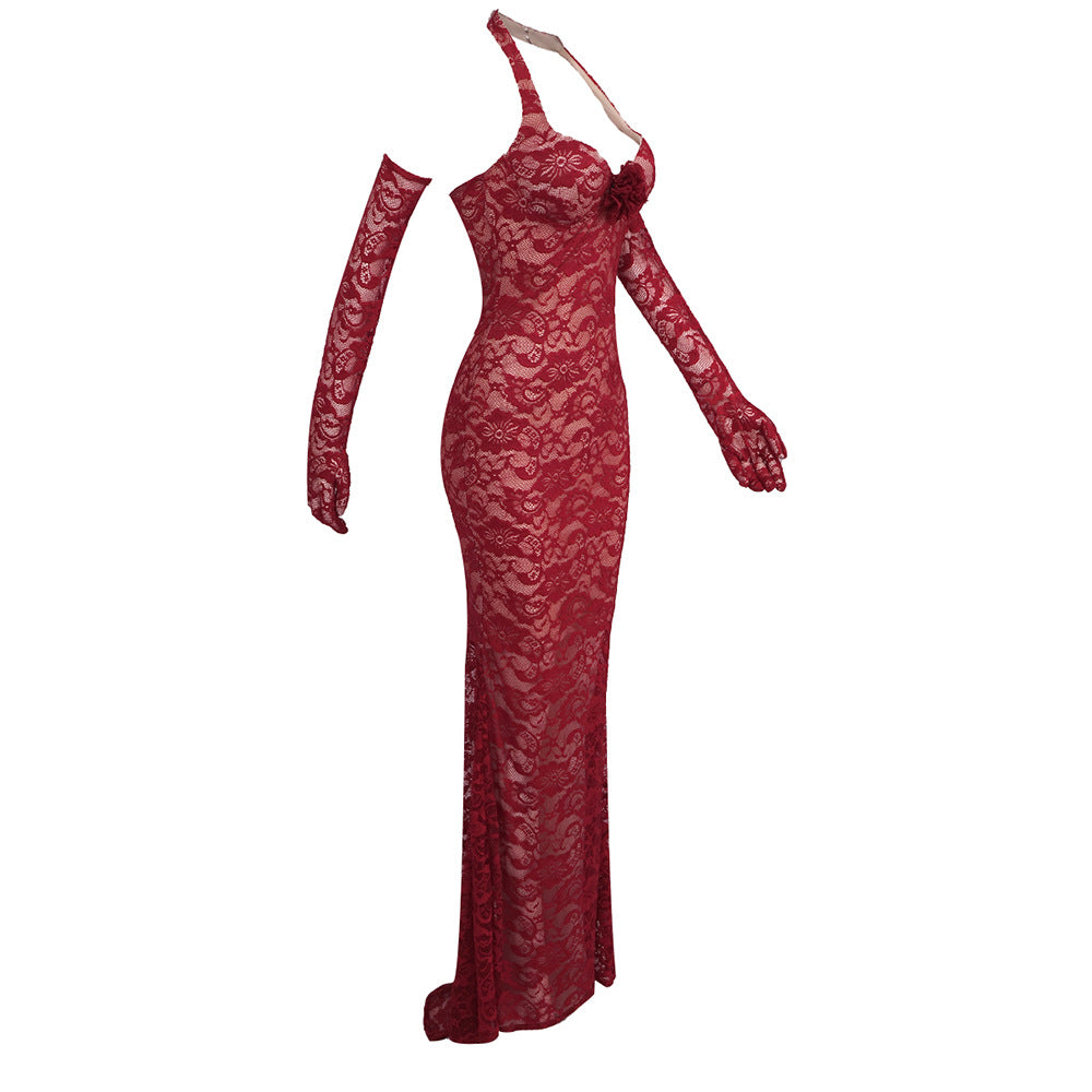 The Plume & Peak Carmine Reverie Lace Gown - Plume & Peak