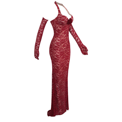 The Plume & Peak Carmine Reverie Lace Gown - Plume & Peak