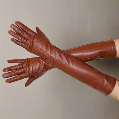 Long Leather Gloves Sheepskin Women Leather Arm Warmers Touchscreen Warm Stylish - Plume & Peak