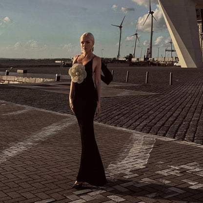 The Noir Bloom Gown with Sculpted Petal Detail - Plume & Peak