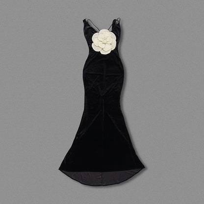The Noir Bloom Gown with Sculpted Petal Detail - Plume & Peak