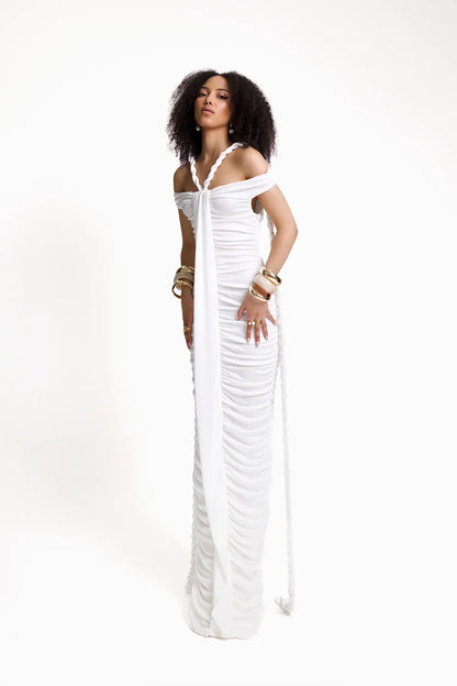 The Celestial Drape Gown – Dual-Tone Elegance - Plume & Peak