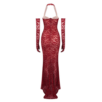 The Plume & Peak Carmine Reverie Lace Gown - Plume & Peak