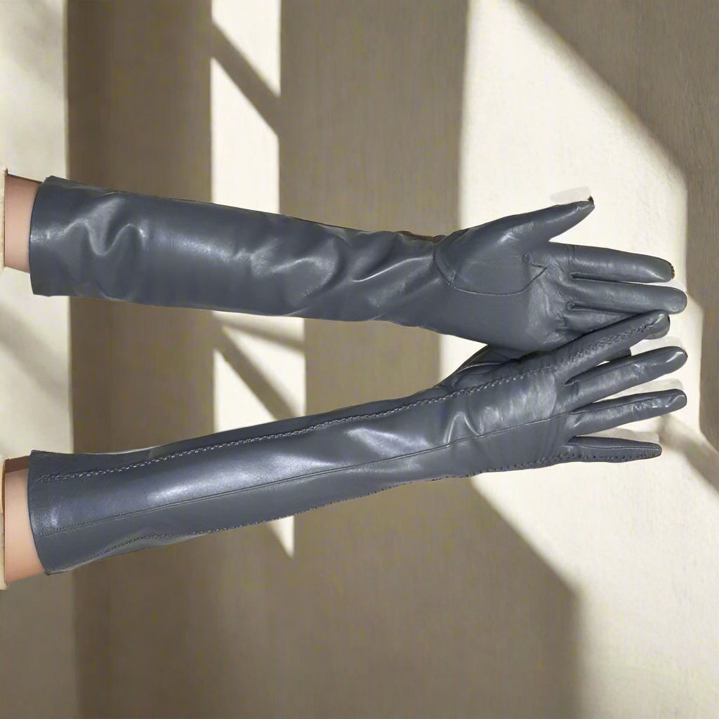 Long Leather Gloves Sheepskin Women Leather Arm Warmers Touchscreen Warm Stylish - Plume & Peak
