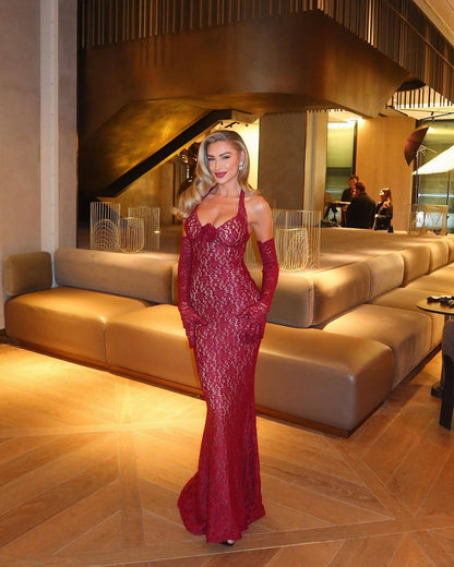 The Plume & Peak Carmine Reverie Lace Gown - Plume & Peak