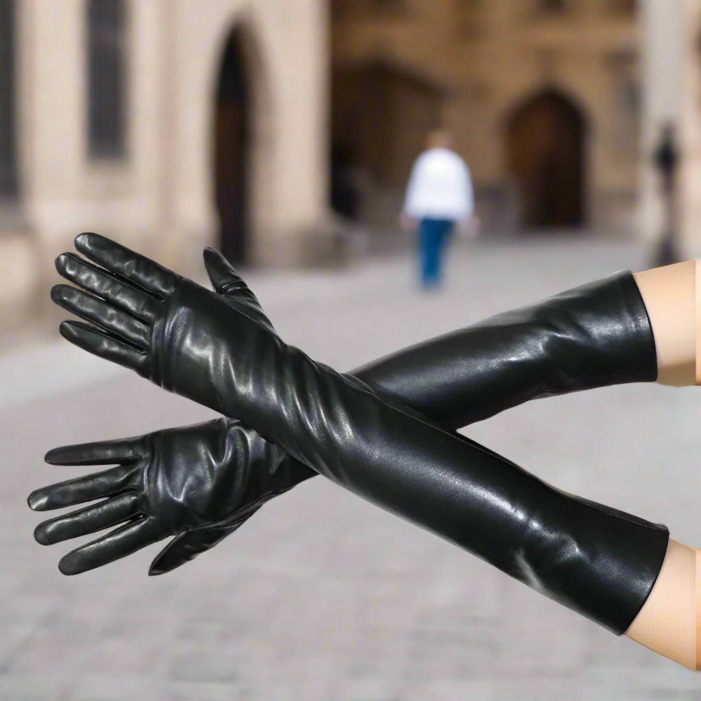 Long Leather Gloves Sheepskin Women Leather Arm Warmers Touchscreen Warm Stylish - Plume & Peak