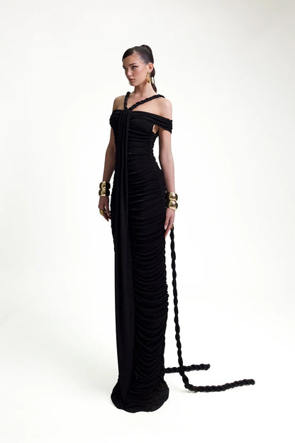 The Celestial Drape Gown – Dual-Tone Elegance - Plume & Peak