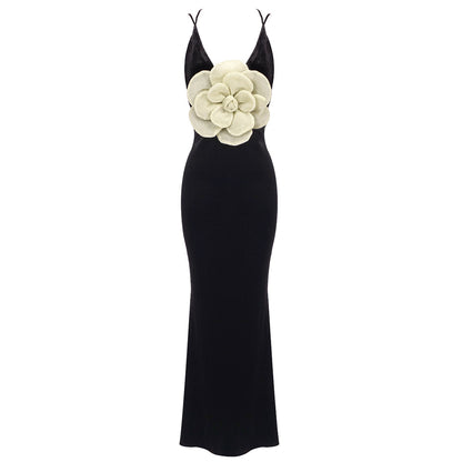 The Noir Bloom Gown with Sculpted Petal Detail - Plume & Peak