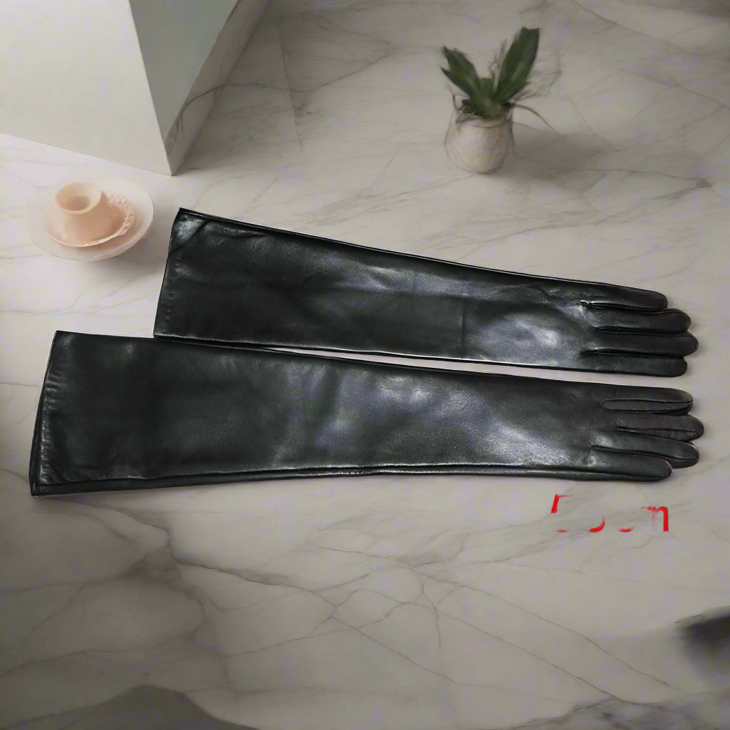Long Leather Gloves Sheepskin Women Leather Arm Warmers Touchscreen Warm Stylish - Plume & Peak