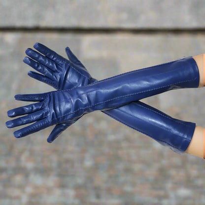 Long Leather Gloves Sheepskin Women Leather Arm Warmers Touchscreen Warm Stylish - Plume & Peak