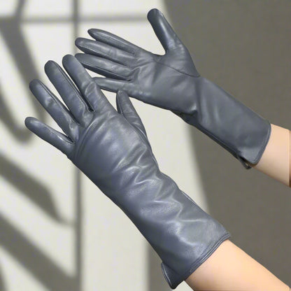 Long Leather Gloves Sheepskin Women Leather Arm Warmers Touchscreen Warm Stylish - Plume & Peak