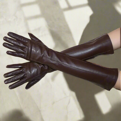 Long Leather Gloves Sheepskin Women Leather Arm Warmers Touchscreen Warm Stylish - Plume & Peak