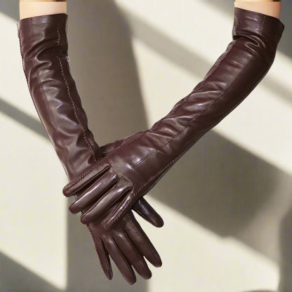 Long Leather Gloves Sheepskin Women Leather Arm Warmers Touchscreen Warm Stylish - Plume & Peak