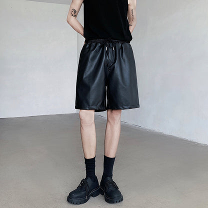 Mens Summer PU Leather Shorts Relaxed American Style - Plume & Peak