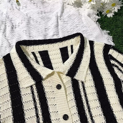 Striped Patchwork Cardigan Shirt Trendy Summer Style - Plume & Peak
