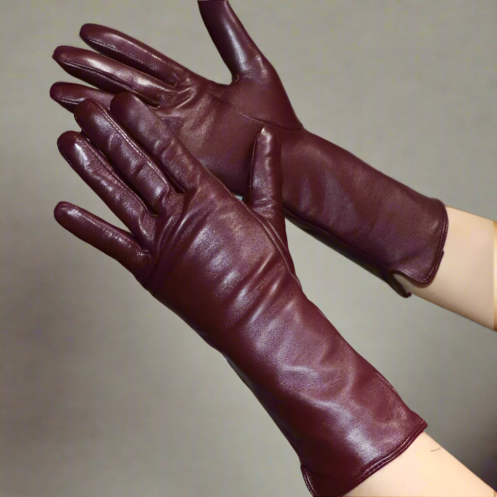 Long Leather Gloves Sheepskin Women Leather Arm Warmers Touchscreen Warm Stylish - Plume & Peak