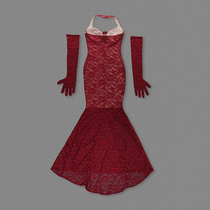 The Plume & Peak Carmine Reverie Lace Gown - Plume & Peak