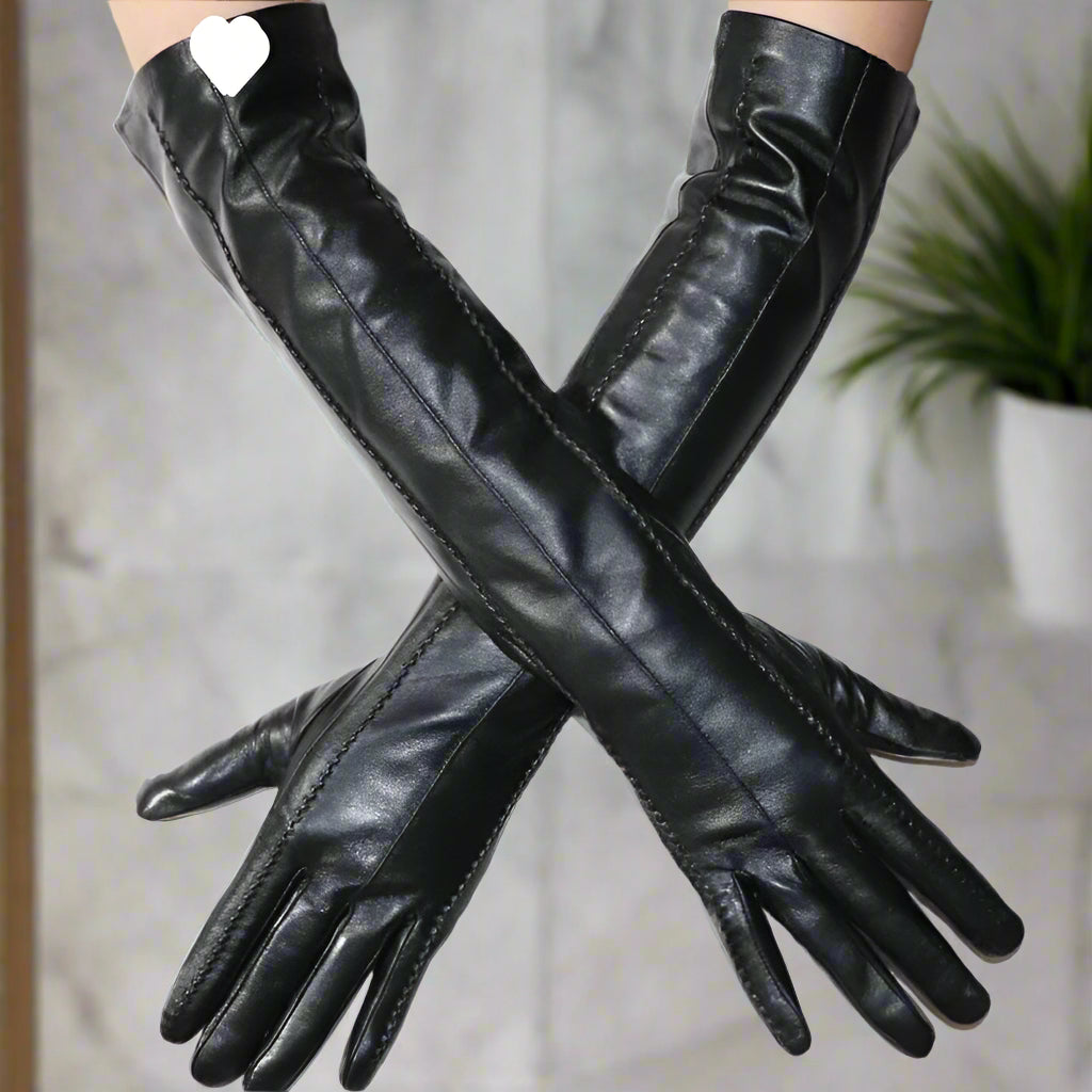 Long Leather Gloves Sheepskin Women Leather Arm Warmers Touchscreen Warm Stylish - Plume & Peak