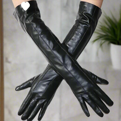 Long Leather Gloves Sheepskin Women Leather Arm Warmers Touchscreen Warm Stylish - Plume & Peak
