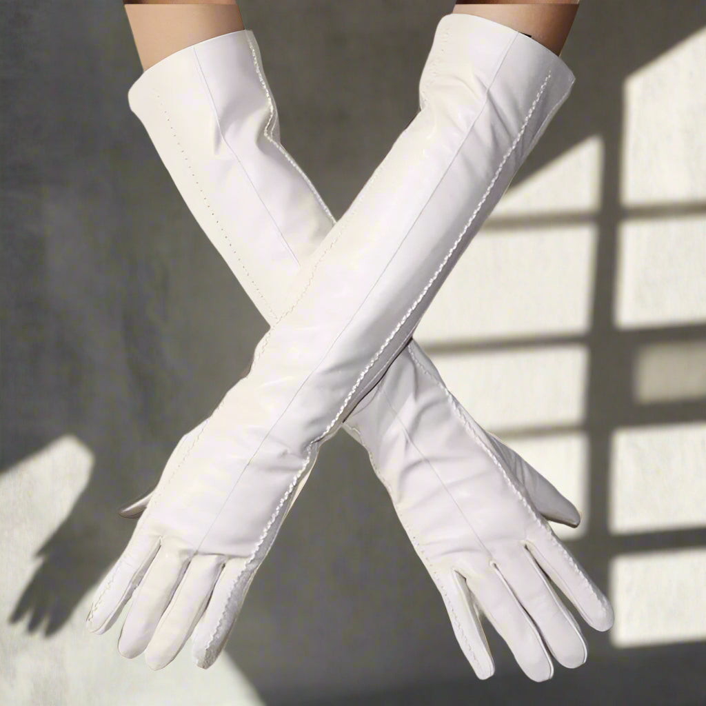 Long Leather Gloves Sheepskin Women Leather Arm Warmers Touchscreen Warm Stylish - Plume & Peak