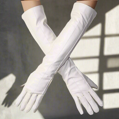 Long Leather Gloves Sheepskin Women Leather Arm Warmers Touchscreen Warm Stylish - Plume & Peak