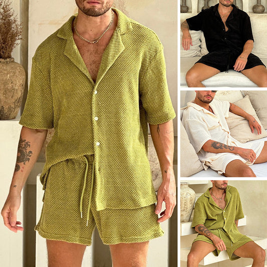 Summer Mens Slim Fit Casual Shirt Shorts Set - Plume & Peak