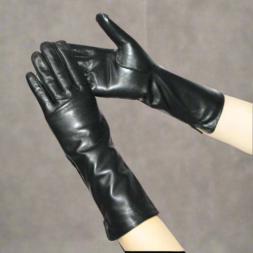 Long Leather Gloves Sheepskin Women Leather Arm Warmers Touchscreen Warm Stylish - Plume & Peak
