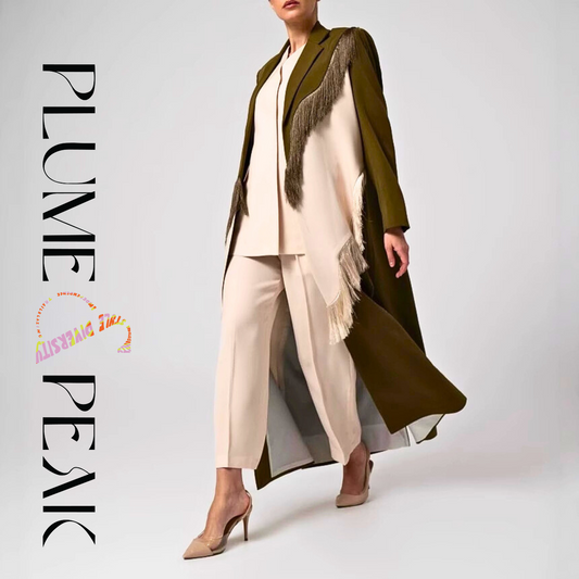 Women's Fringe Trim Longline Blazer Coat – Autumn Winter Maxi Overcoat, Vintage Korean Style