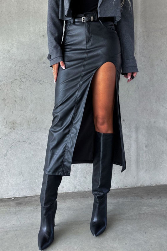 Slit Midi Skirt with Pockets - Plume & Peak