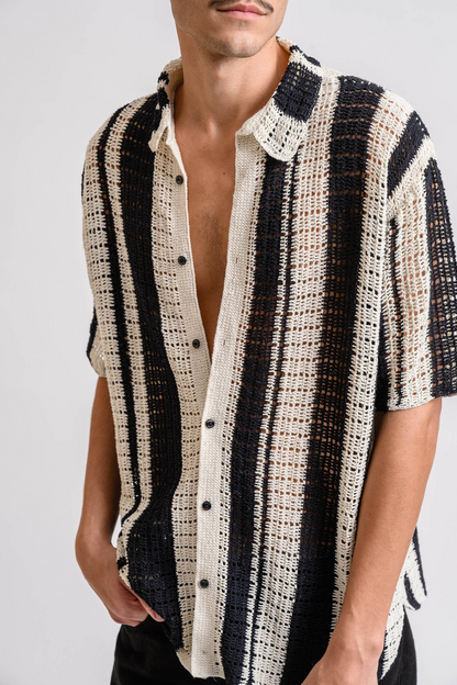 Striped Patchwork Cardigan Shirt Trendy Summer Style - Plume & Peak
