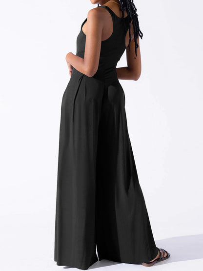 Square Neck Wide Strap Jumpsuit - Plume & Peak