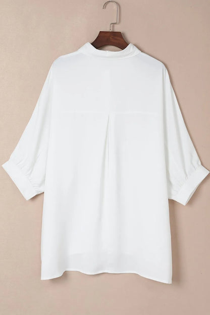 Collared Neck Three-Quarter Sleeve Shirt - Plume & Peak