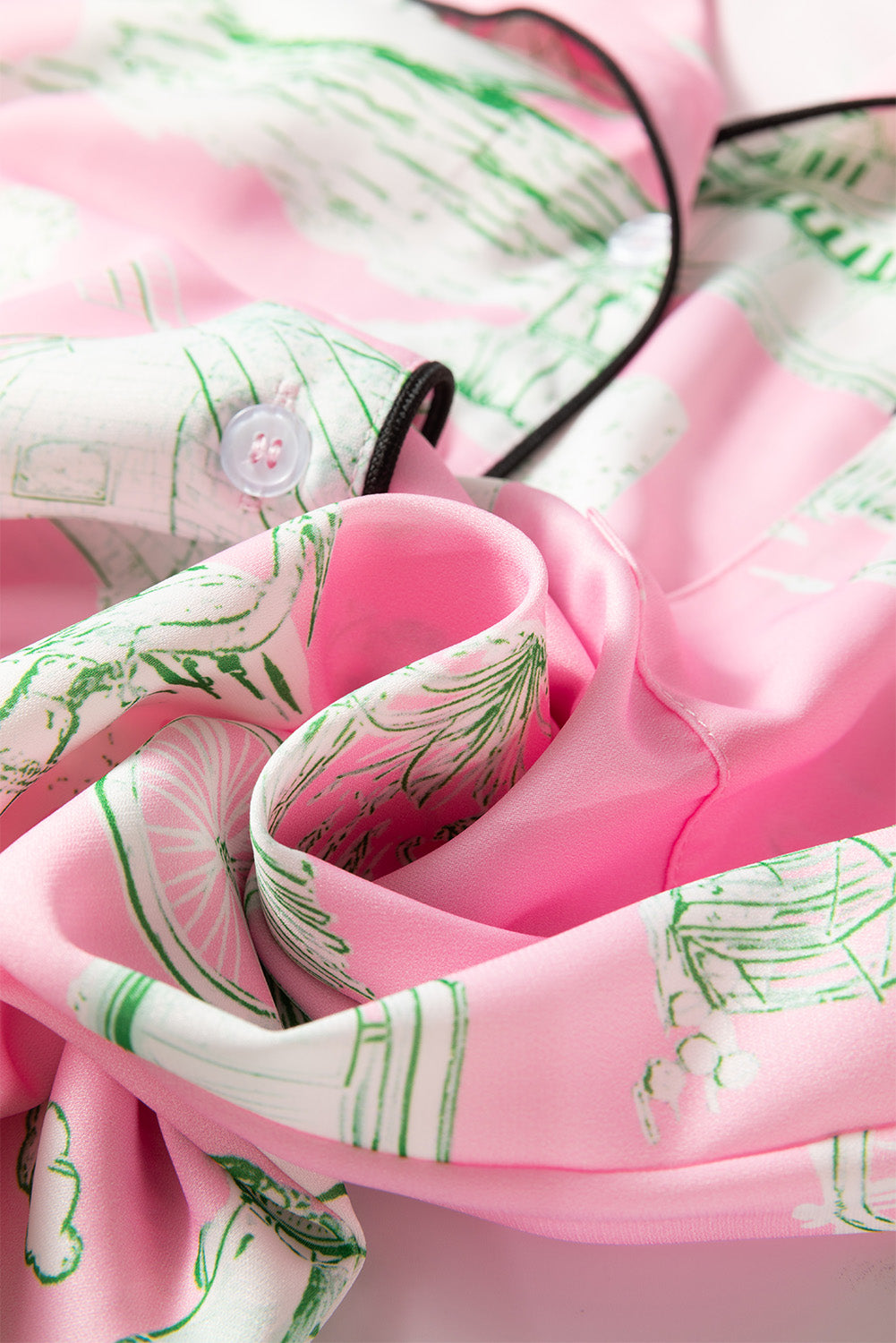 Collared Pink Printed Lounge Set with Drawstring Shorts | Dreamwear by Plume & Peak - Plume & Peak