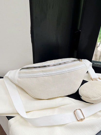 Corduroy Adjustable Strap Crossbody Bag with Pouch - Plume & Peak