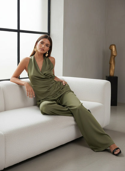 Surplice Sleeveless Top and Pants Set