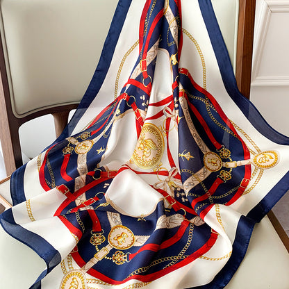 Classic Printed Silk Scarf – Chic Neck, Hair, and Handbag Accent