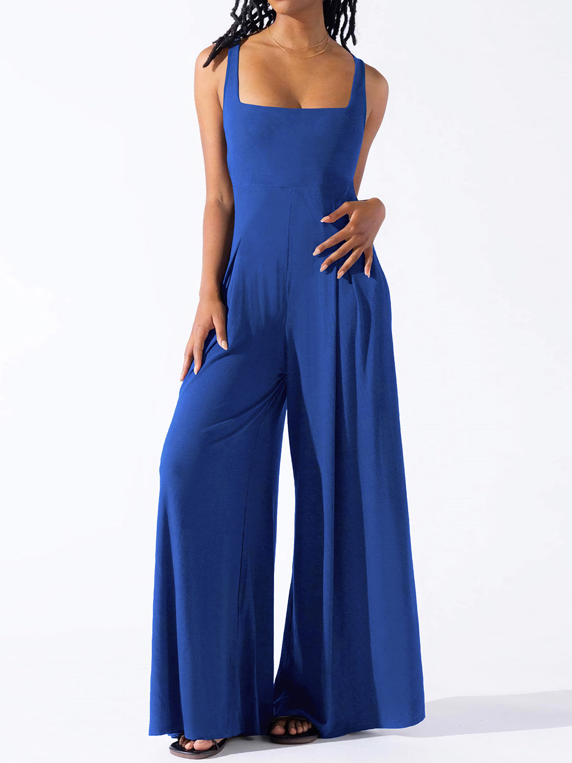 Square Neck Wide Strap Jumpsuit - Plume & Peak