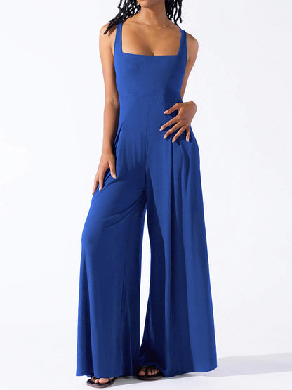 Square Neck Wide Strap Jumpsuit - Plume & Peak