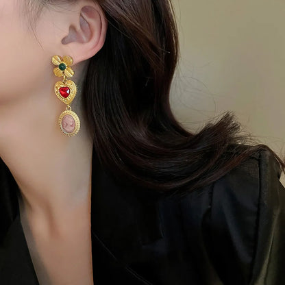 Sundara Cameo Drop Earrings | Gold Heart & Portrait Festival Dangles - Plume & Peak