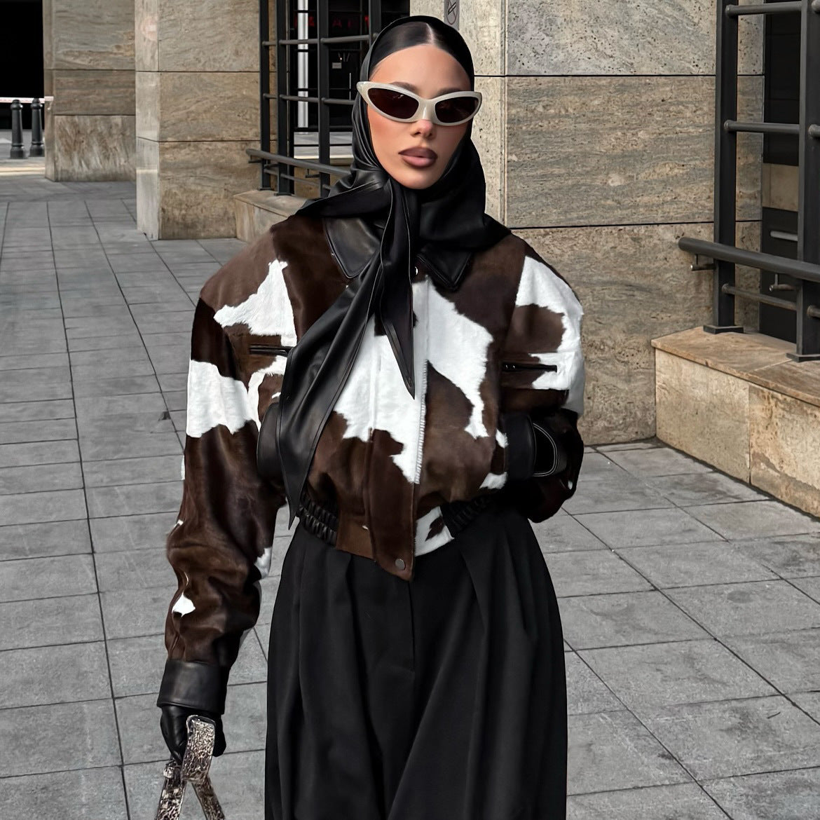 Chic Cow Print Streetwear Jacket Trendy  Versatile