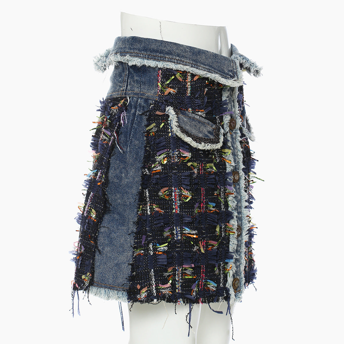 Chic Patchwork Denim Mini Skirt with Agile Pocket