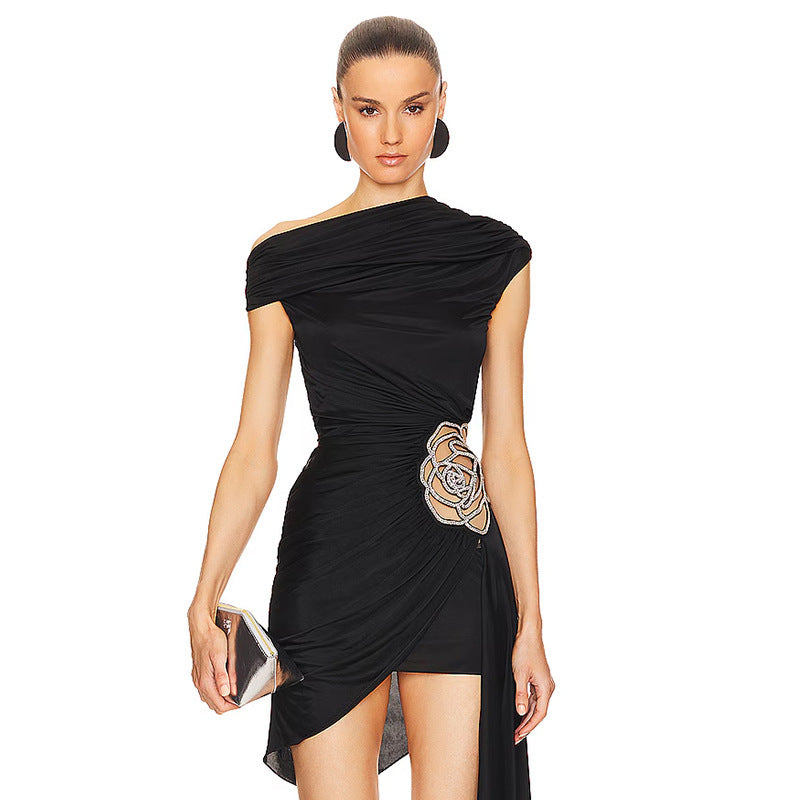 Chic floral shouldertie midi dress for elegant parties