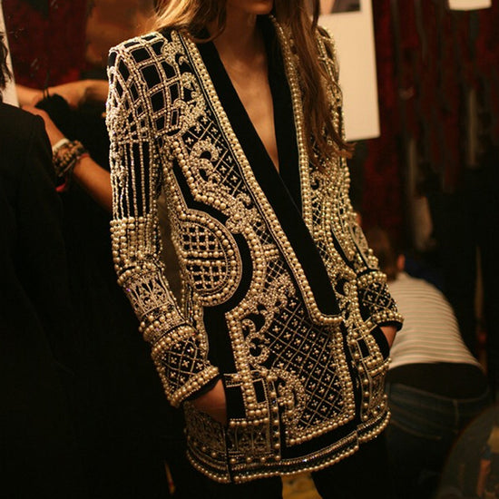 2025 Chic French Petite Beaded VNeck Blazer for Women