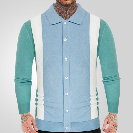 Amazon CrossBorder Mens Colorblock Business Casual Polo Sweater